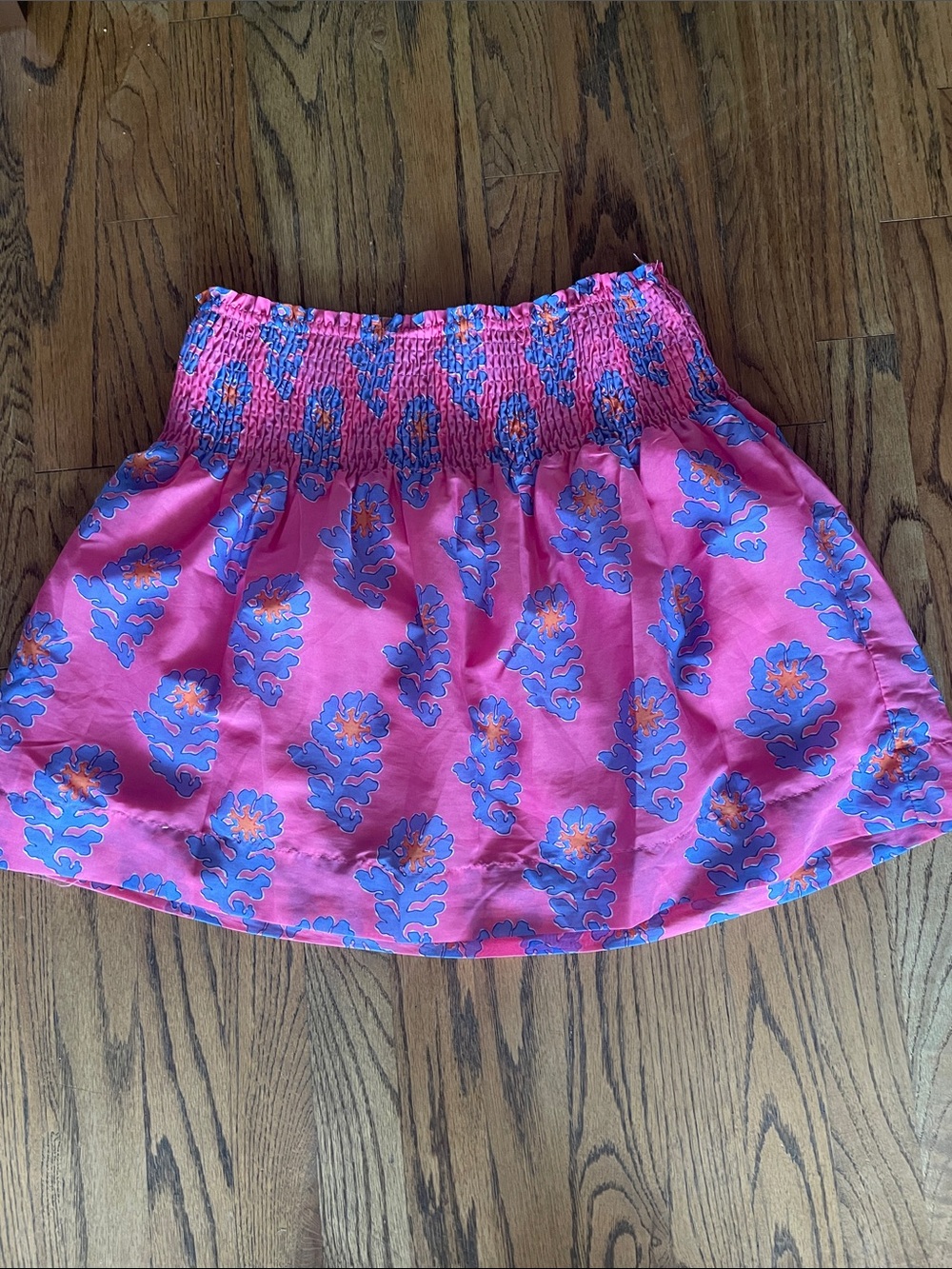 Pink Floral Smocked Mini Skirt w/shorts underneath